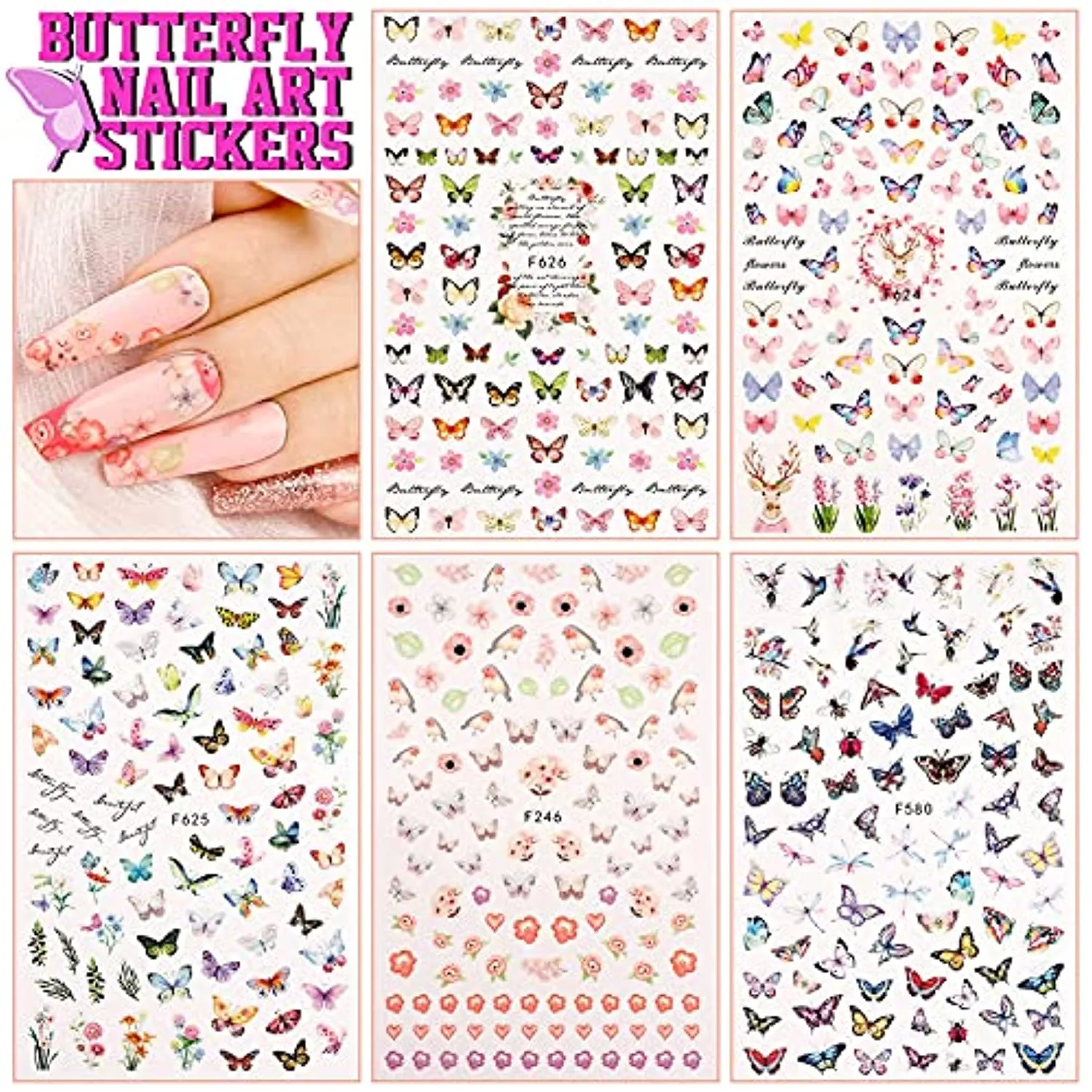 Nail Art Brush Kit, Teenitor Nail Art Kit with 15pcs Nail Brushes, 5pcs Nail Dotting Tools, 5 Sheets Butterfly Nail Art Stickers, 10 Rolls Nail Striping Tape and Color Rhinestones for Nails