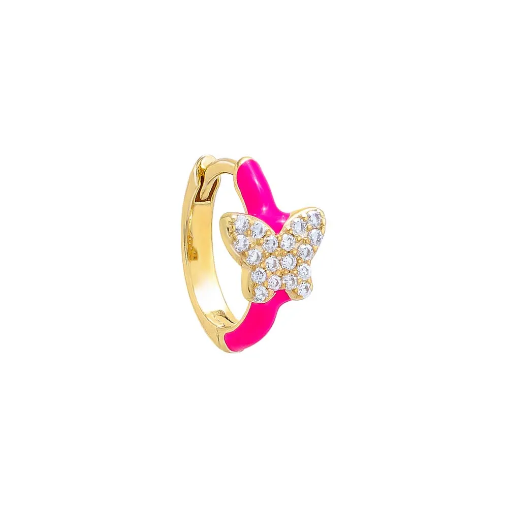 Pave Butterfly Colored Enamel Huggie Earring