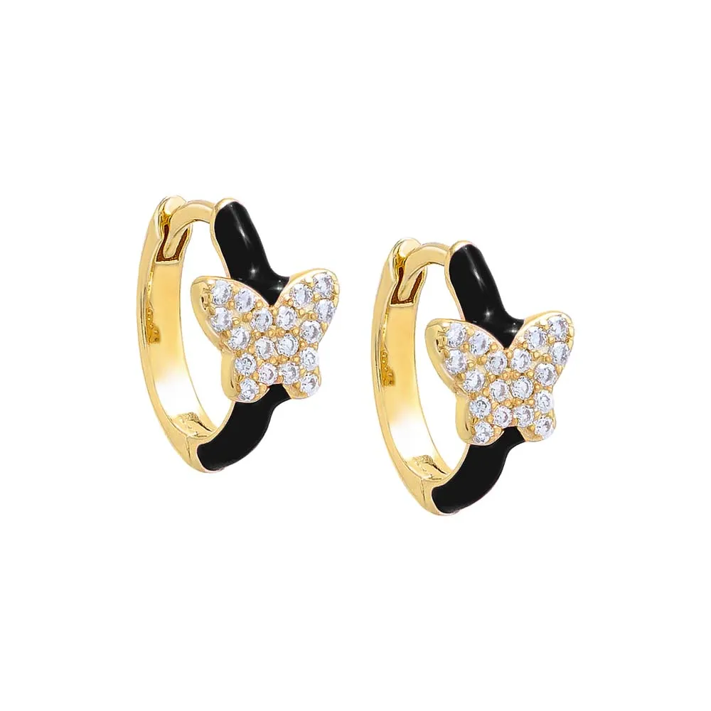 Pave Butterfly Colored Enamel Huggie Earring