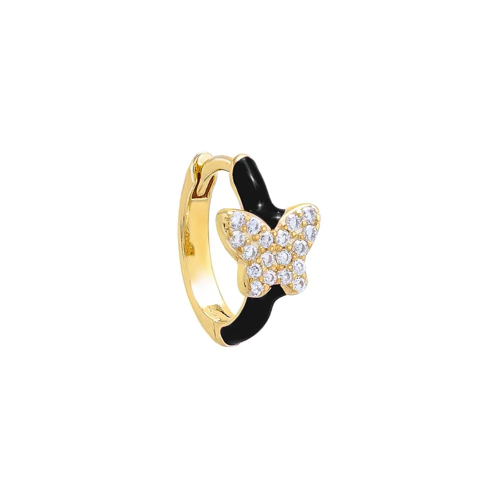 Pave Butterfly Colored Enamel Huggie Earring