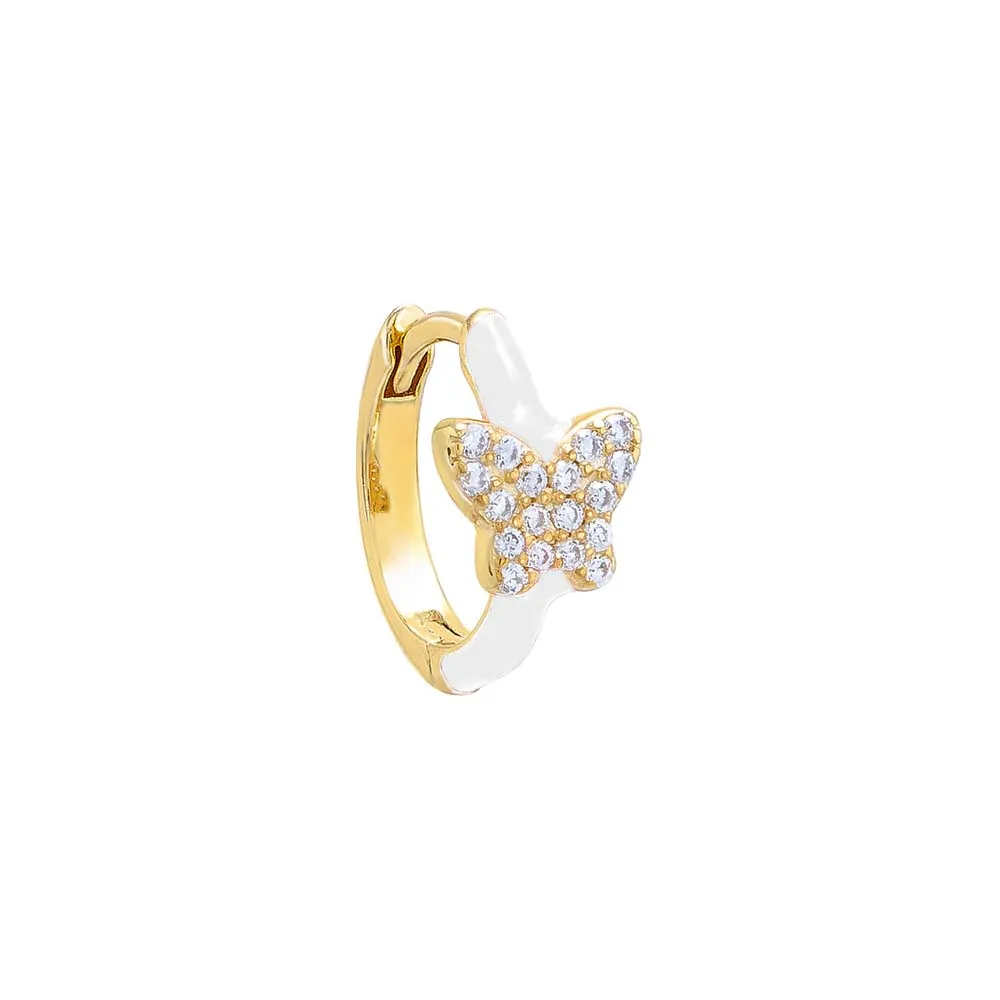 Pave Butterfly Colored Enamel Huggie Earring