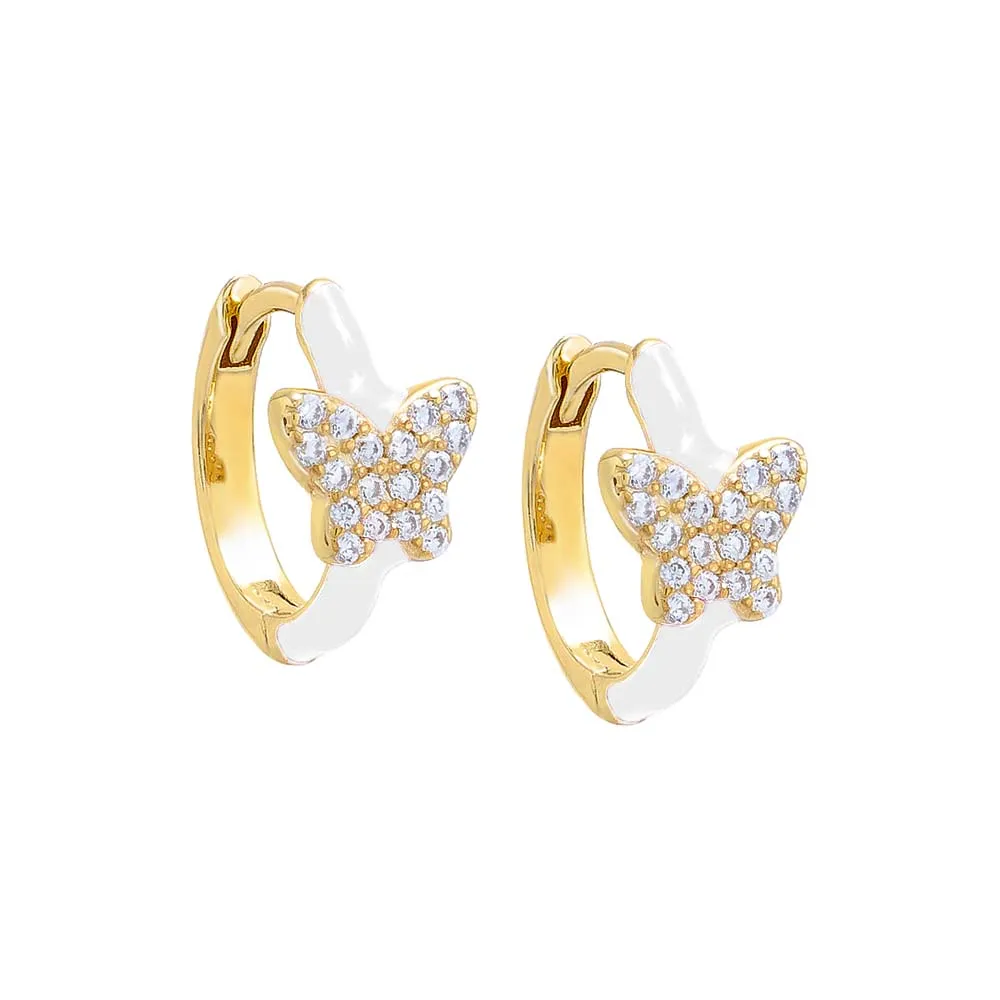Pave Butterfly Colored Enamel Huggie Earring