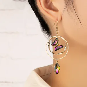 Pink Crystal & Cubic Zirconia Butterfly Drop Earrings