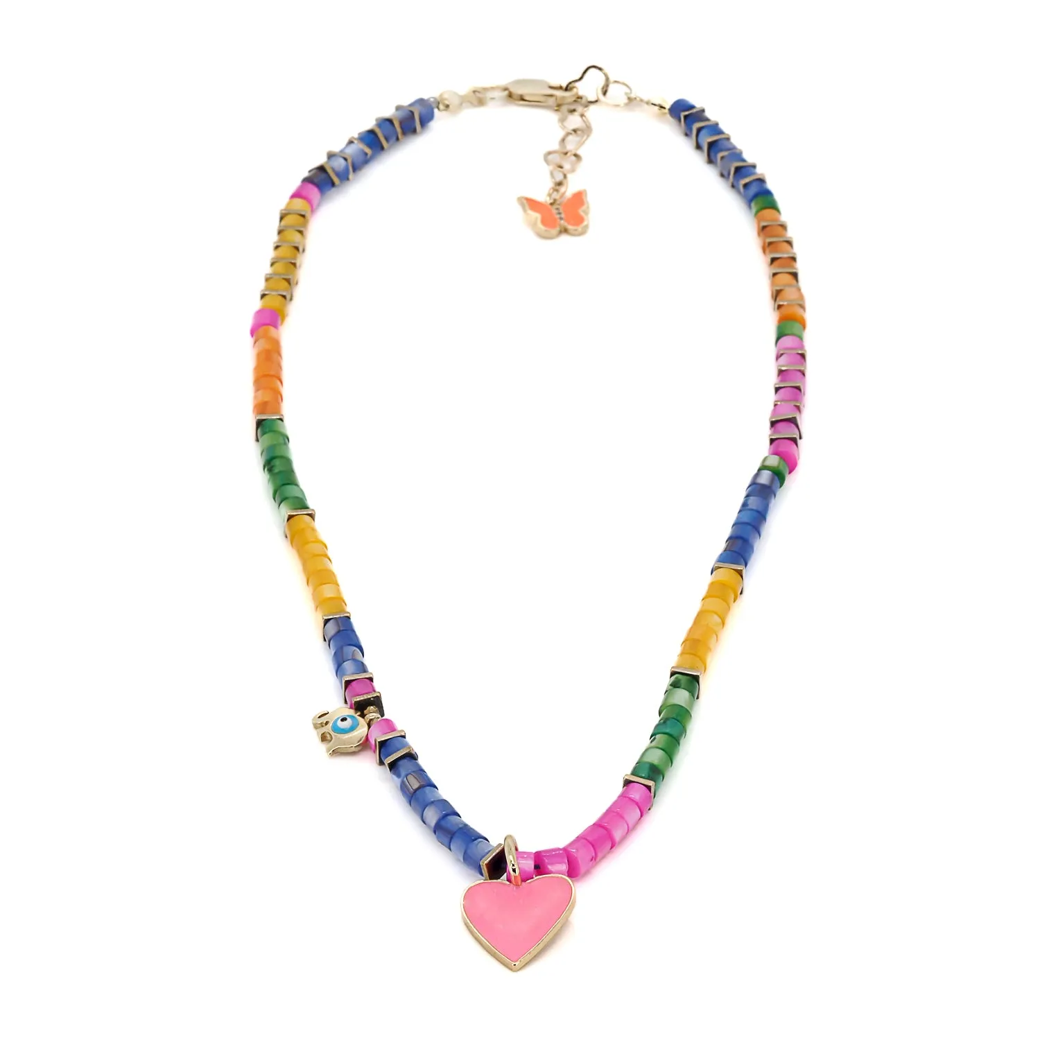 Pink Heart & Elephant Colorful Beaded Necklace