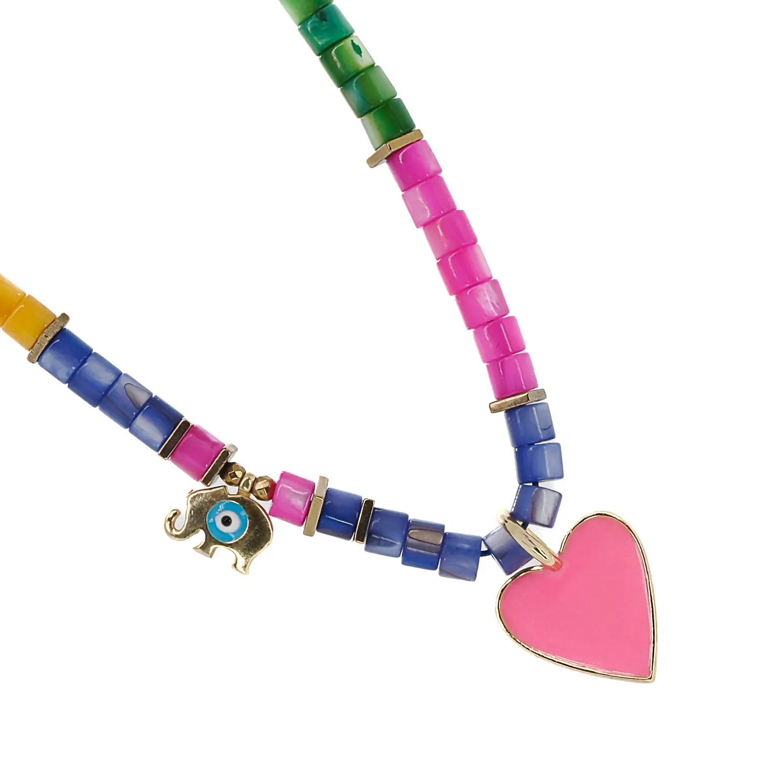 Pink Heart & Elephant Colorful Beaded Necklace