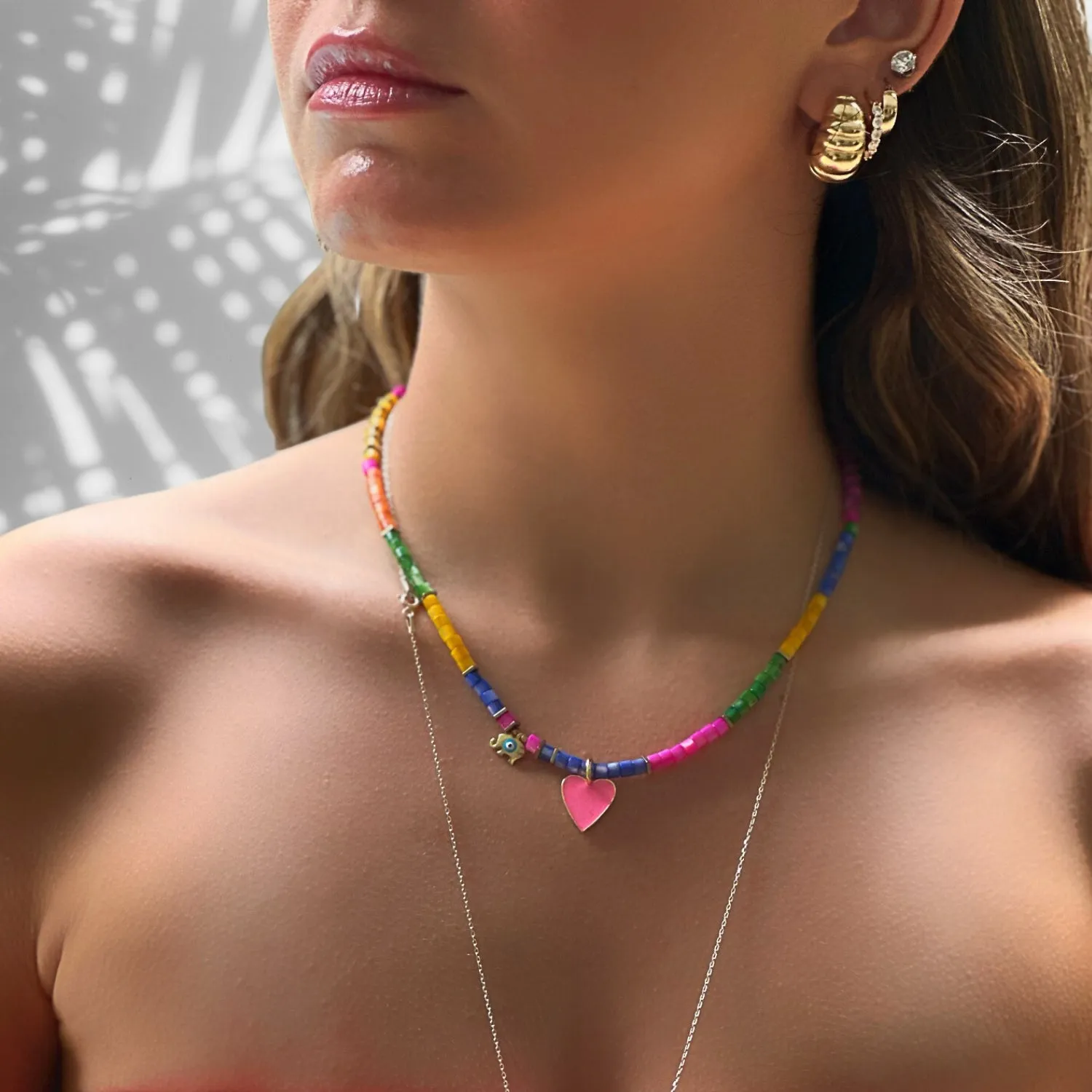 Pink Heart & Elephant Colorful Beaded Necklace