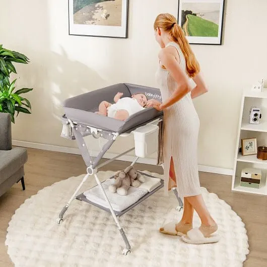 Portable Baby Changing Table with 3-Level Adjustable Height-Gray - Color: Gray