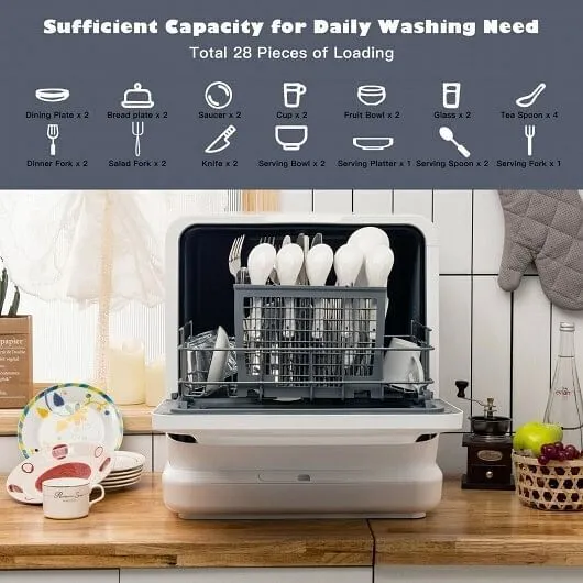 Portable Countertop Dishwasher Air Drying 5 Programs with 7.5L Water Tank - Colo