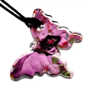 Purple Glass Butterfly Confetti Cord Necklace
