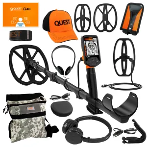 Quest Q40 Metal Detector Pack with 2 Coils, Hat, Wireless HP Pouch and Cover