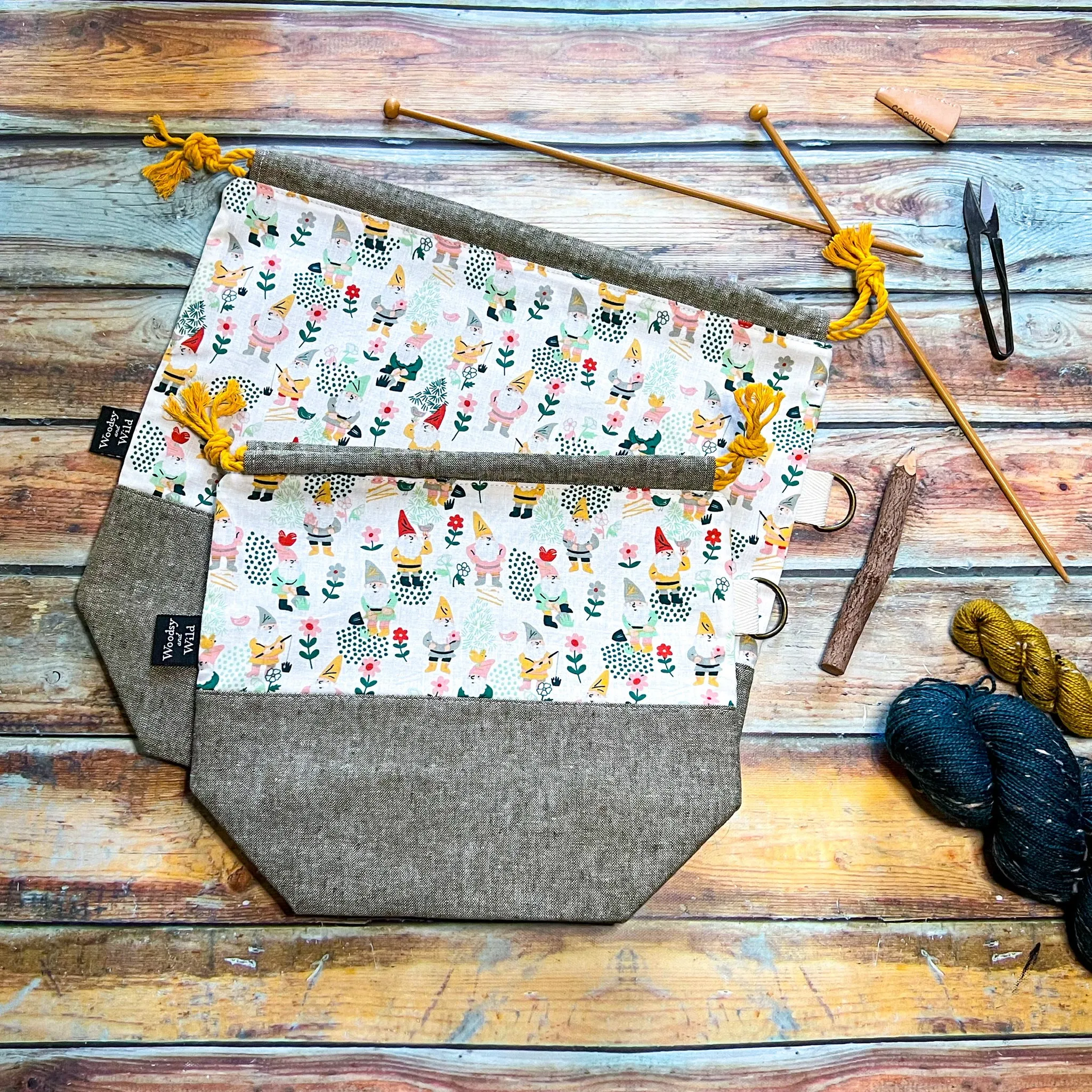 "Gnomes"- Knitting Project Bag- Ready to Ship