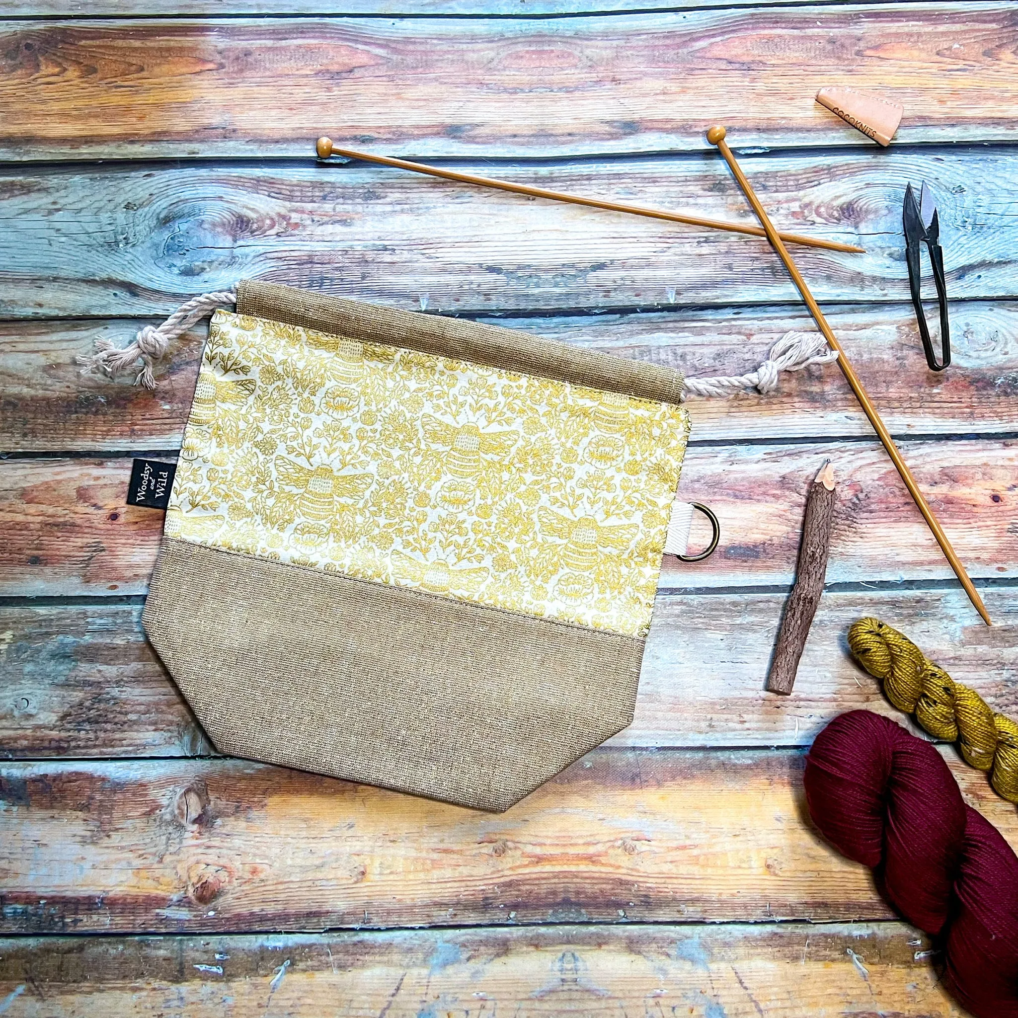 "Golden Bee Toile"- Knitting Project Bag- Ready to Ship