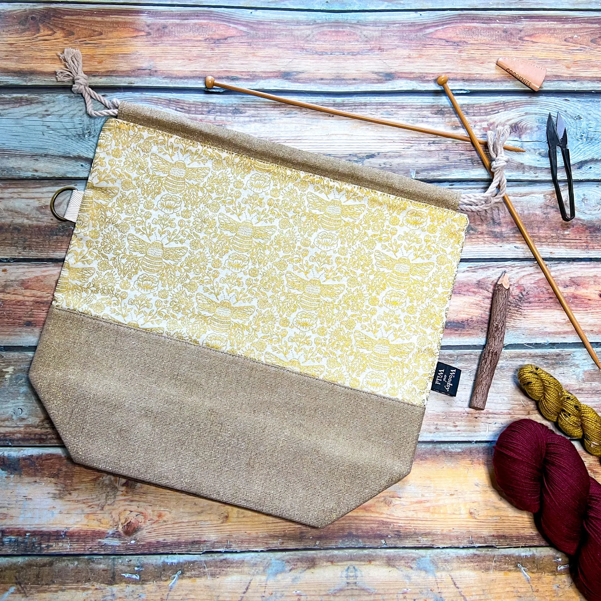 "Golden Bee Toile"- Knitting Project Bag- Ready to Ship