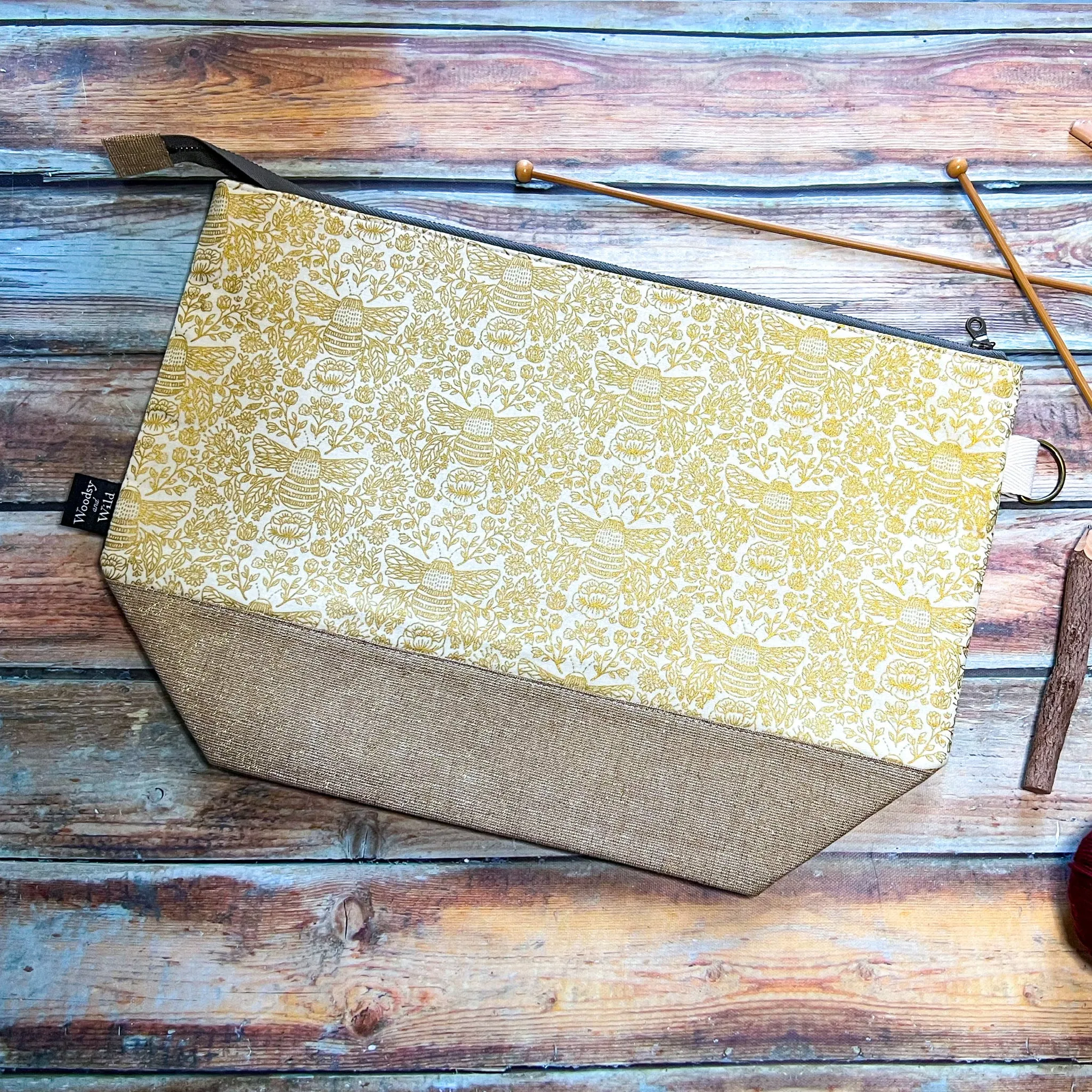 "Golden Bee Toile"- Knitting Project Bag- Ready to Ship