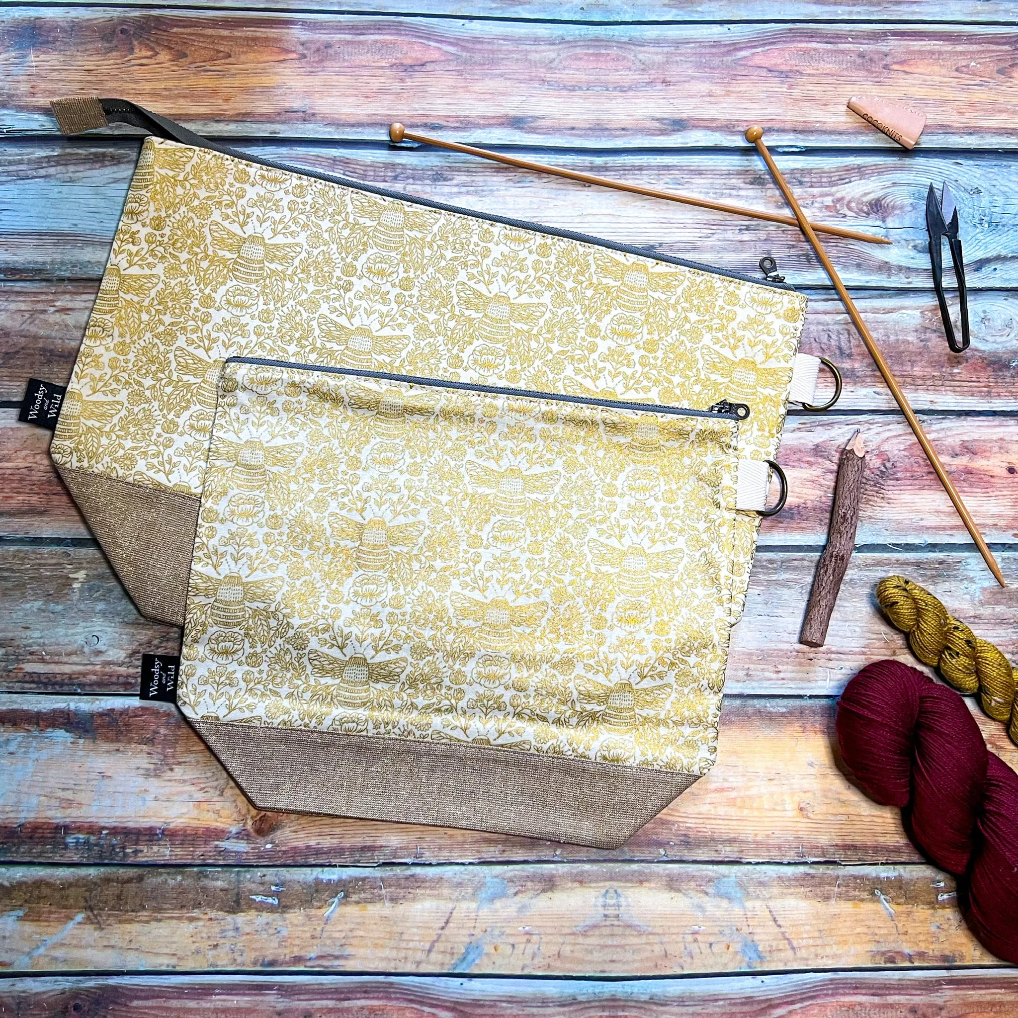 "Golden Bee Toile"- Knitting Project Bag- Ready to Ship