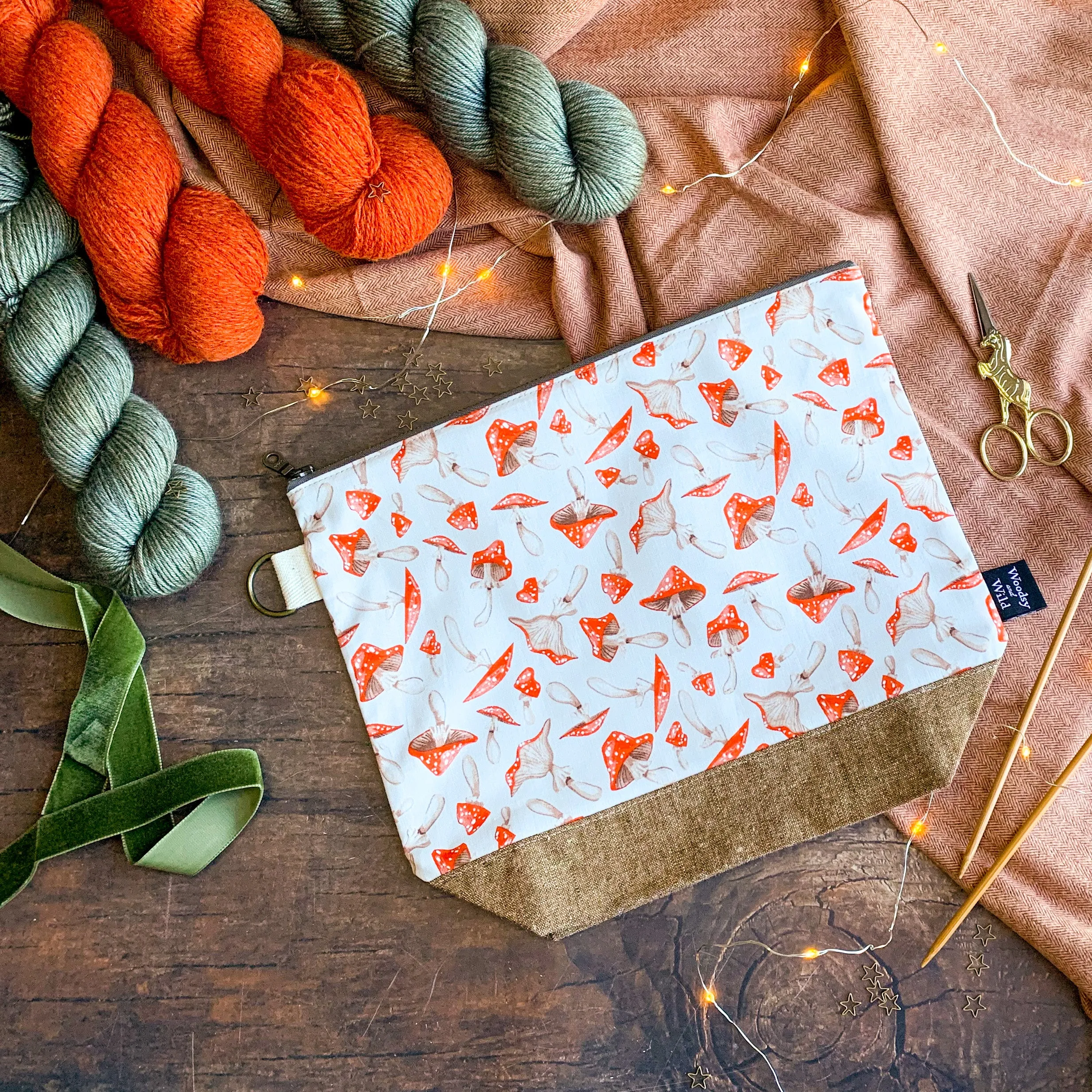 "Tossed Mushrooms"- Knitting Project Bag- Ready to Ship