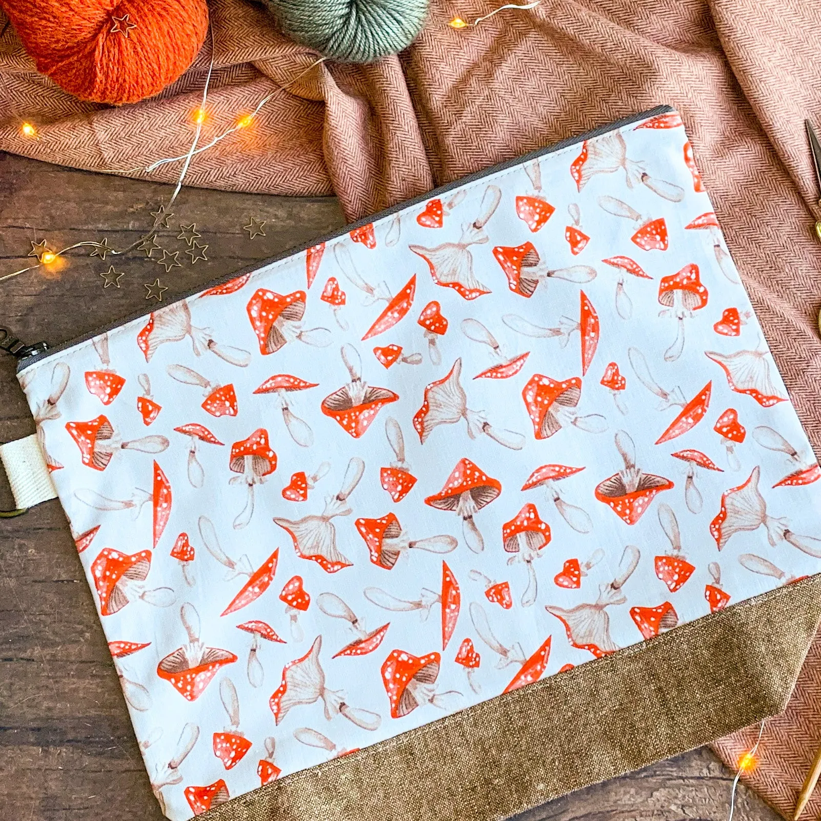 "Tossed Mushrooms"- Knitting Project Bag- Ready to Ship