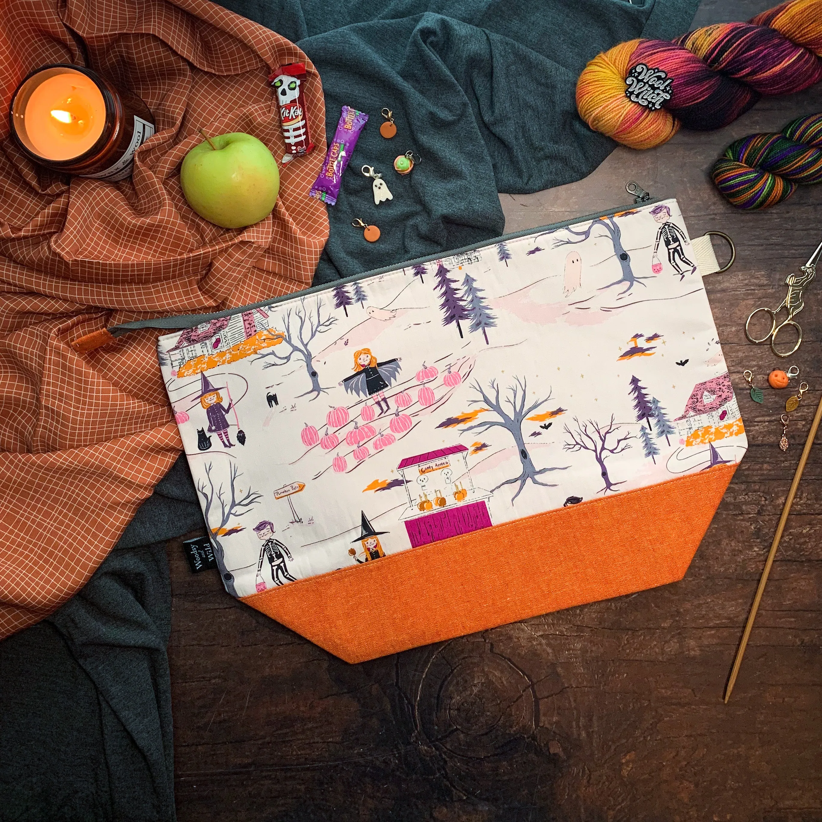 "Trick or Treat"- Knitting Project Bag- Ready to Ship