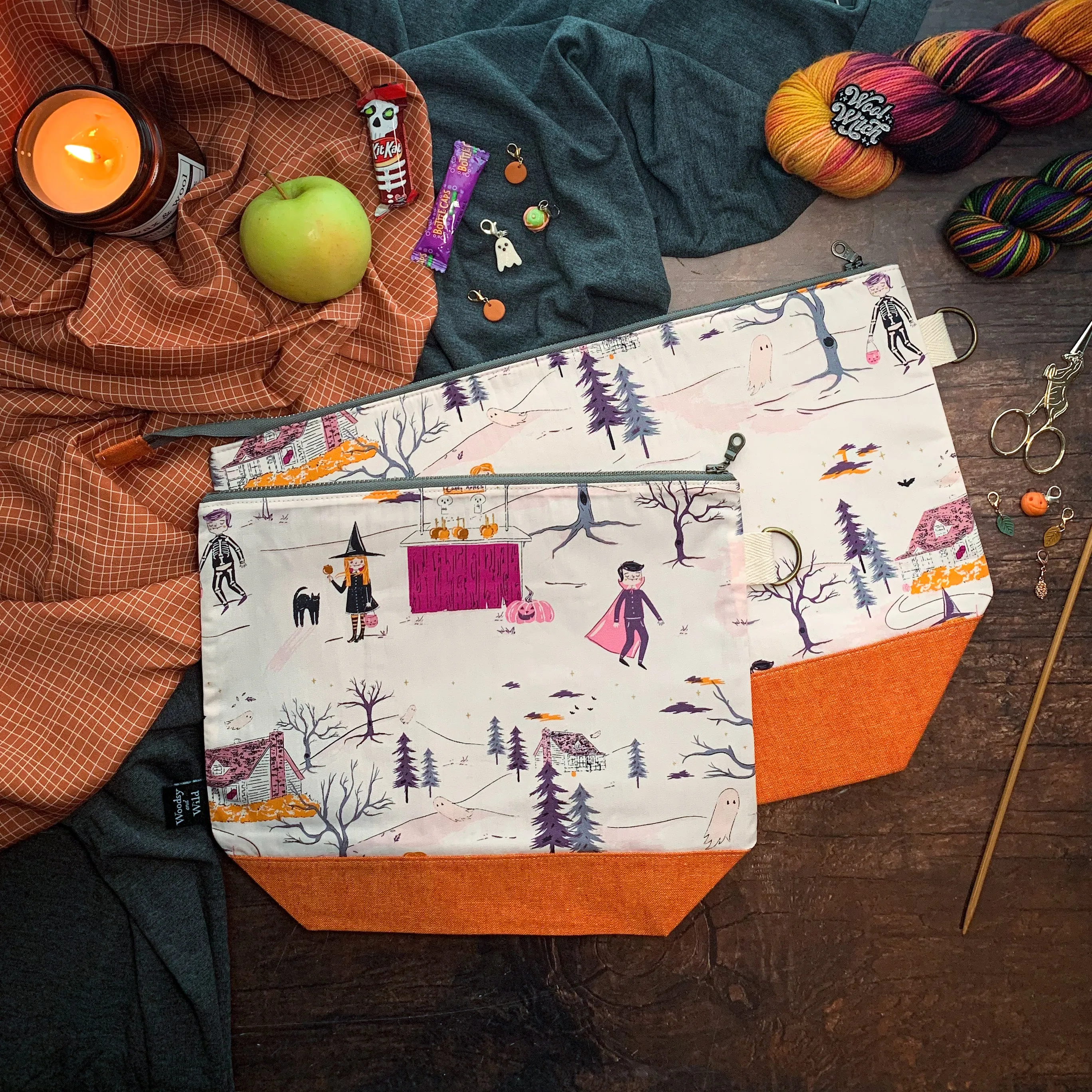 "Trick or Treat"- Knitting Project Bag- Ready to Ship