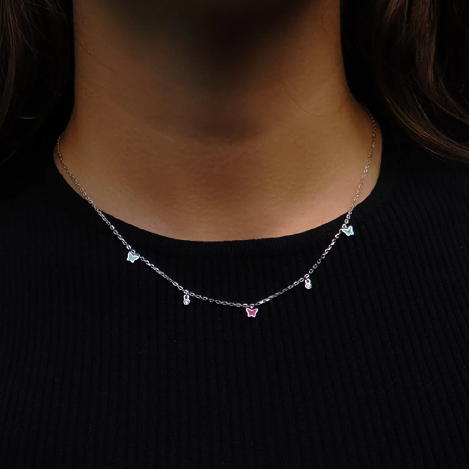 Rainbow Butterfly Sterling Silver & Diamond Choker Necklace