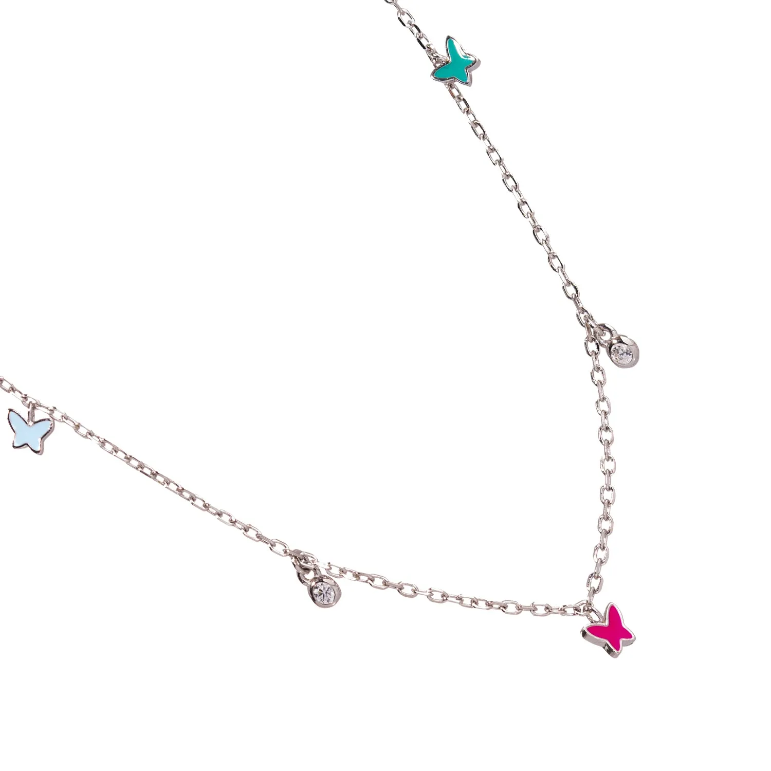 Rainbow Butterfly Sterling Silver & Diamond Choker Necklace
