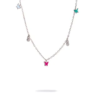 Rainbow Butterfly Sterling Silver & Diamond Choker Necklace