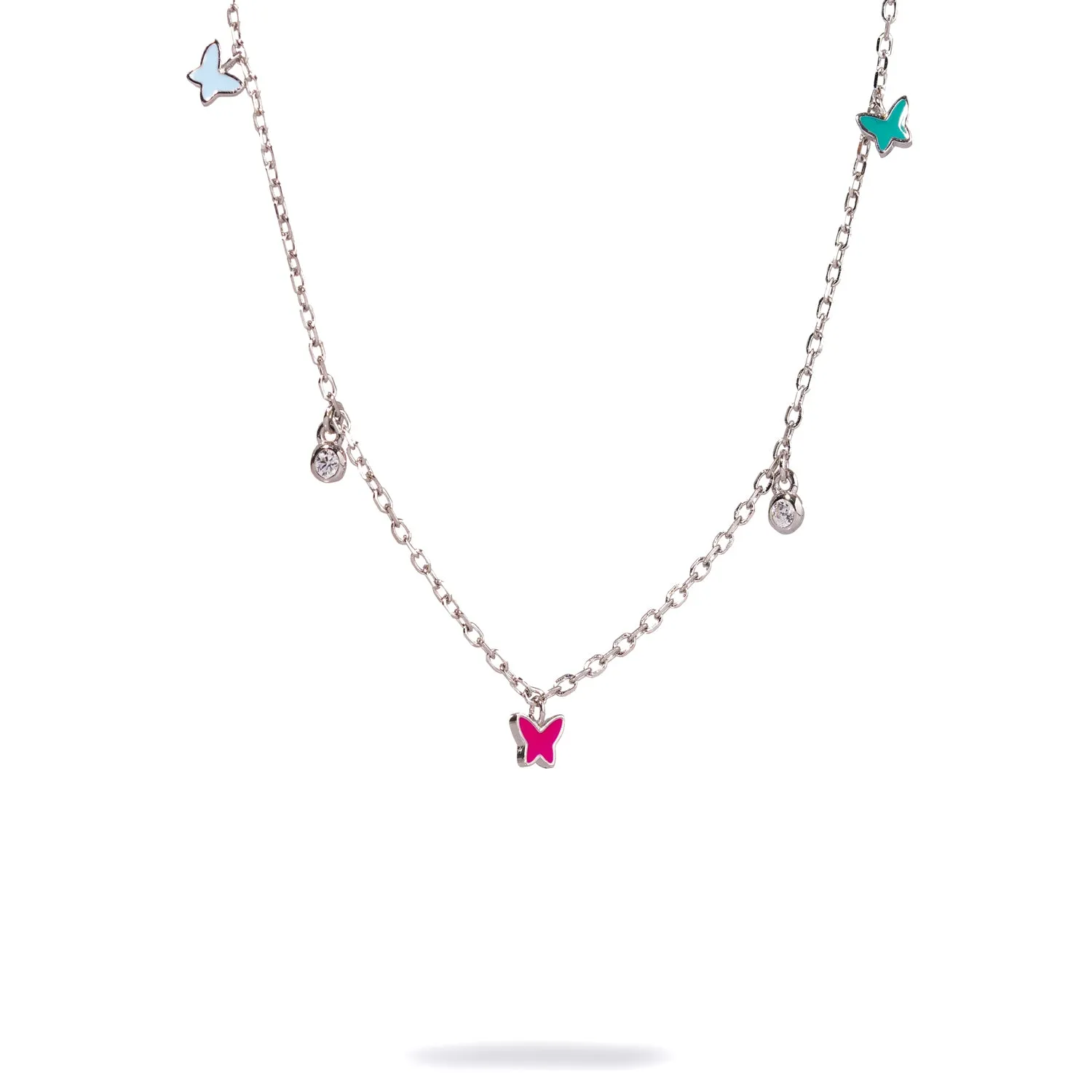 Rainbow Butterfly Sterling Silver & Diamond Choker Necklace