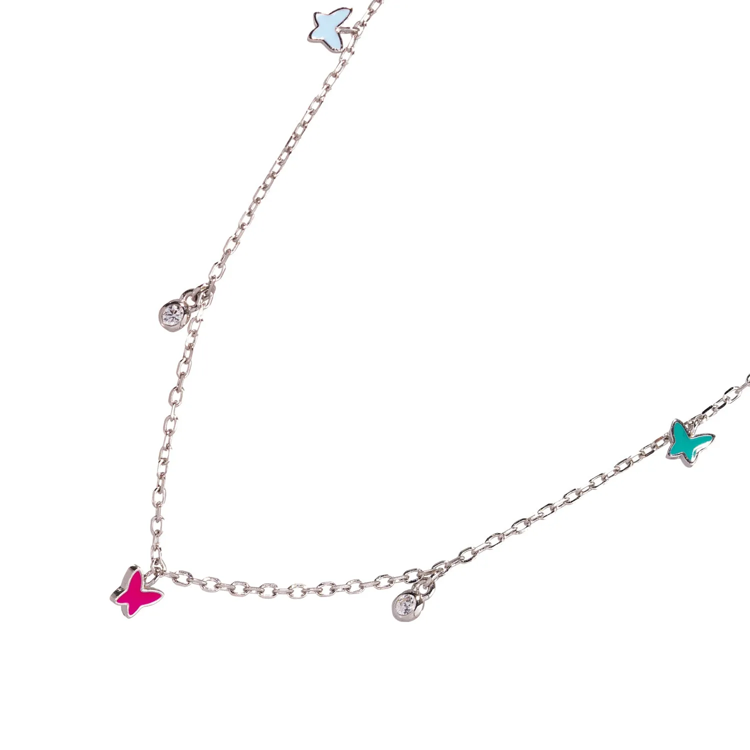 Rainbow Butterfly Sterling Silver & Diamond Choker Necklace