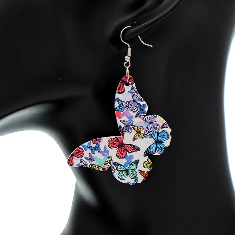 Red Multicolor Butterfly Wooden Mini Earrings