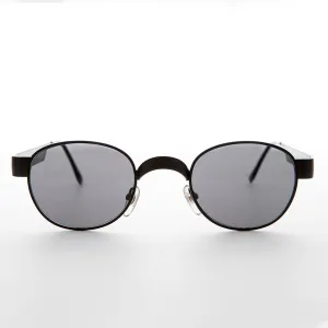 Round Metal Industrial Sunglass with Wide Curve Temples - Ollie