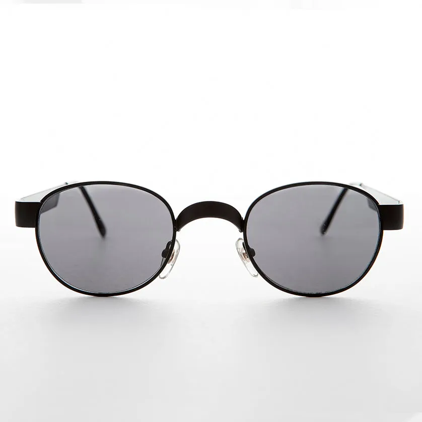 Round Metal Industrial Sunglass with Wide Curve Temples - Ollie