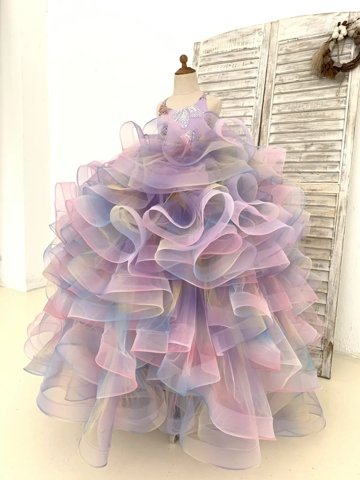 Ruffles Tulle Butterfly Sequin Backless Wedding Flower Girl Dress Kids Birthday Party