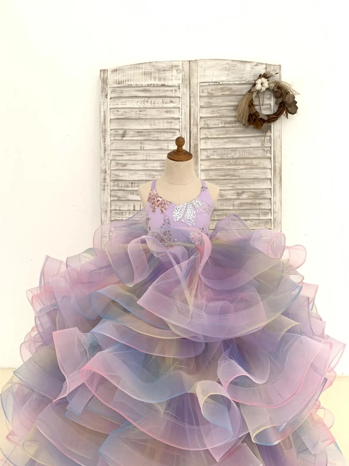 Ruffles Tulle Butterfly Sequin Backless Wedding Flower Girl Dress Kids Birthday Party