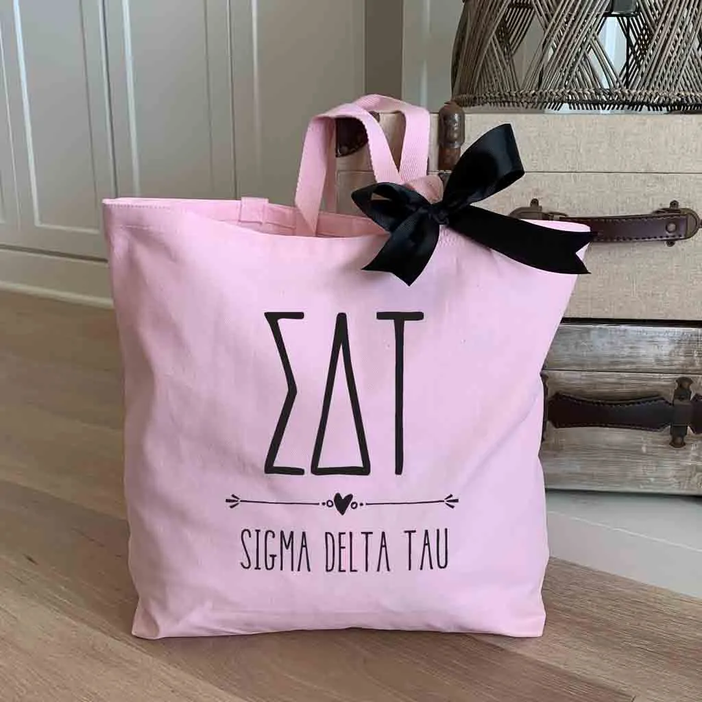 Sigma Delta Tau Pink Canvas Tote Bag with Black Bow