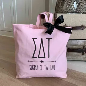Sigma Delta Tau Pink Canvas Tote Bag with Black Bow