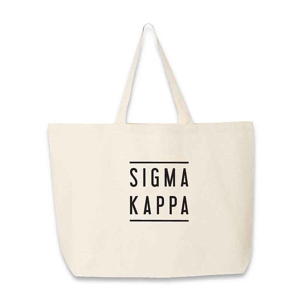 Sigma Kappa Sorority Printed on a Large Canvas Tote Bag