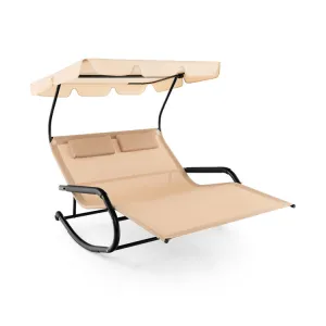 SilverCrate ™ 2 - Person Rocking Chaise Lounge w/ Canopy & Wheels (660 lbs Weight Capacity)