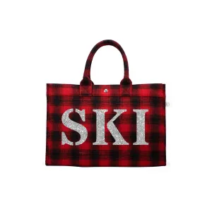 SKI Collection: East West Bag Red Flannel Plaid with Silver SKI