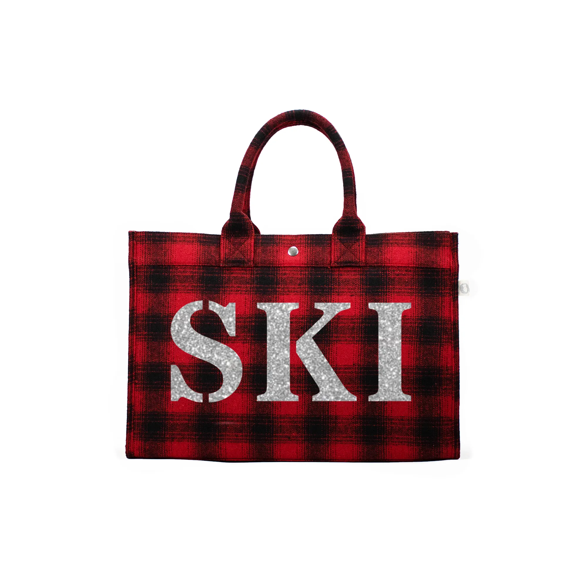 SKI Collection: East West Bag Red Flannel Plaid with Silver SKI