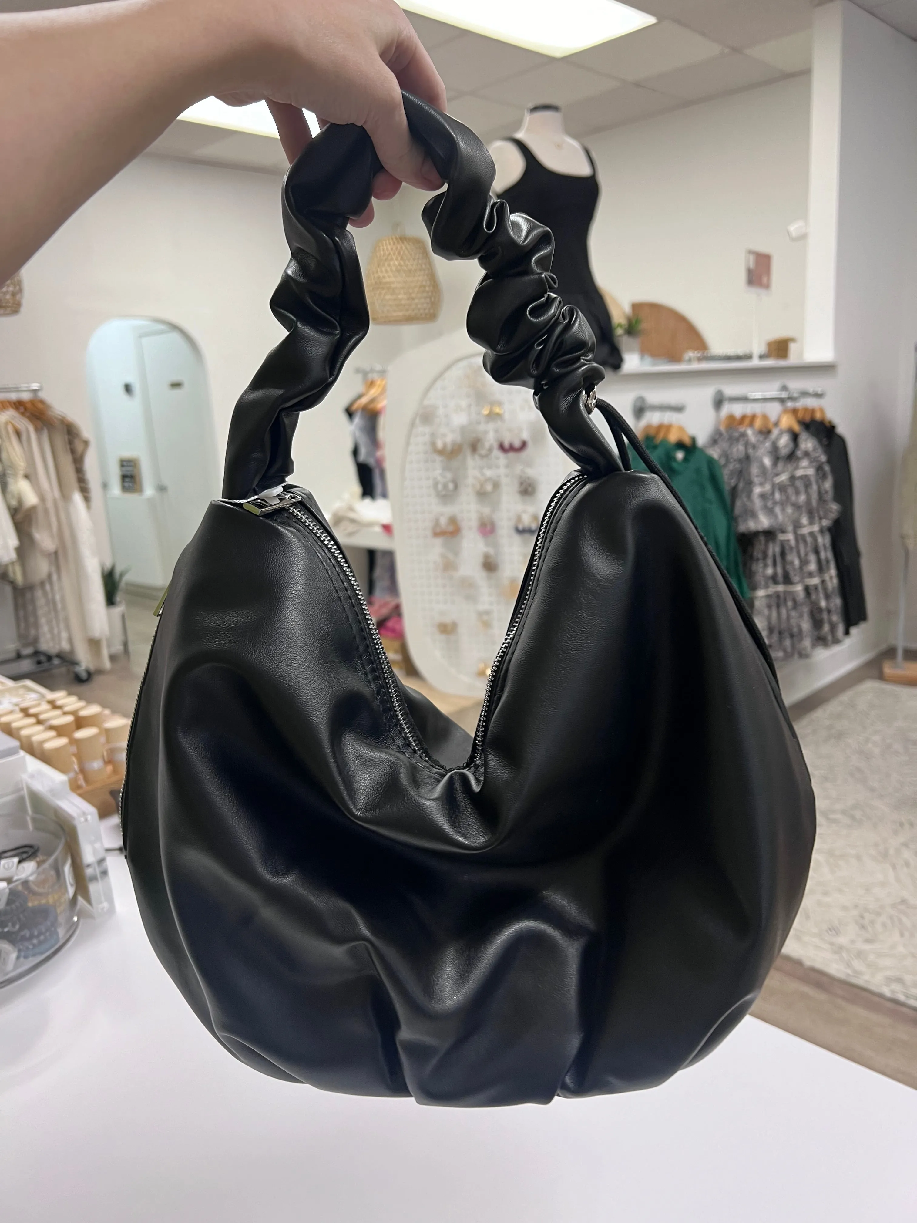 Sleek Black Faux Leather Hobo Bag