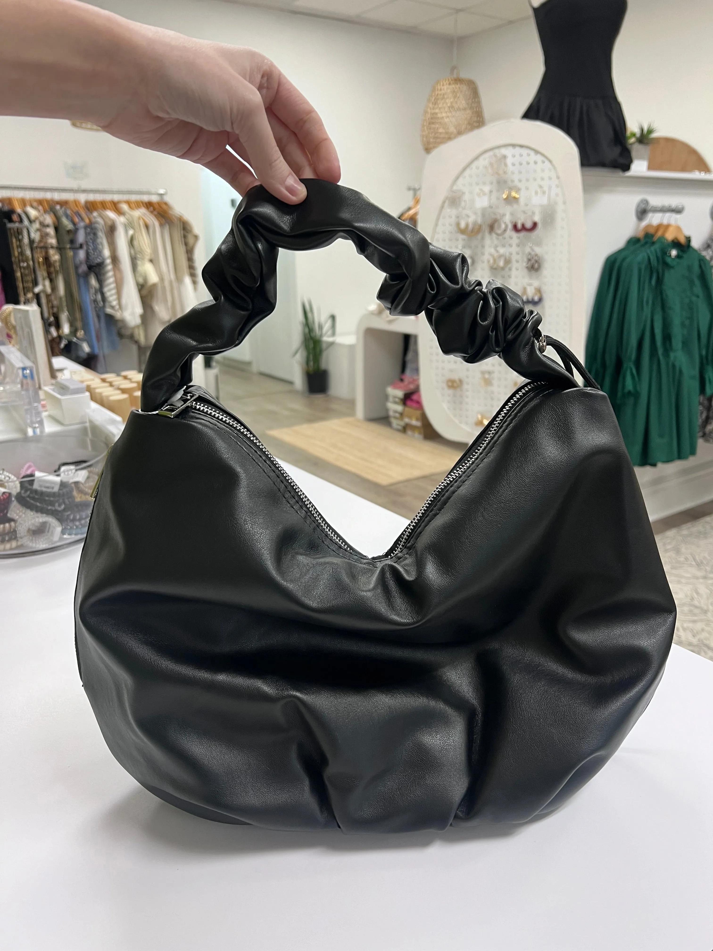 Sleek Black Faux Leather Hobo Bag