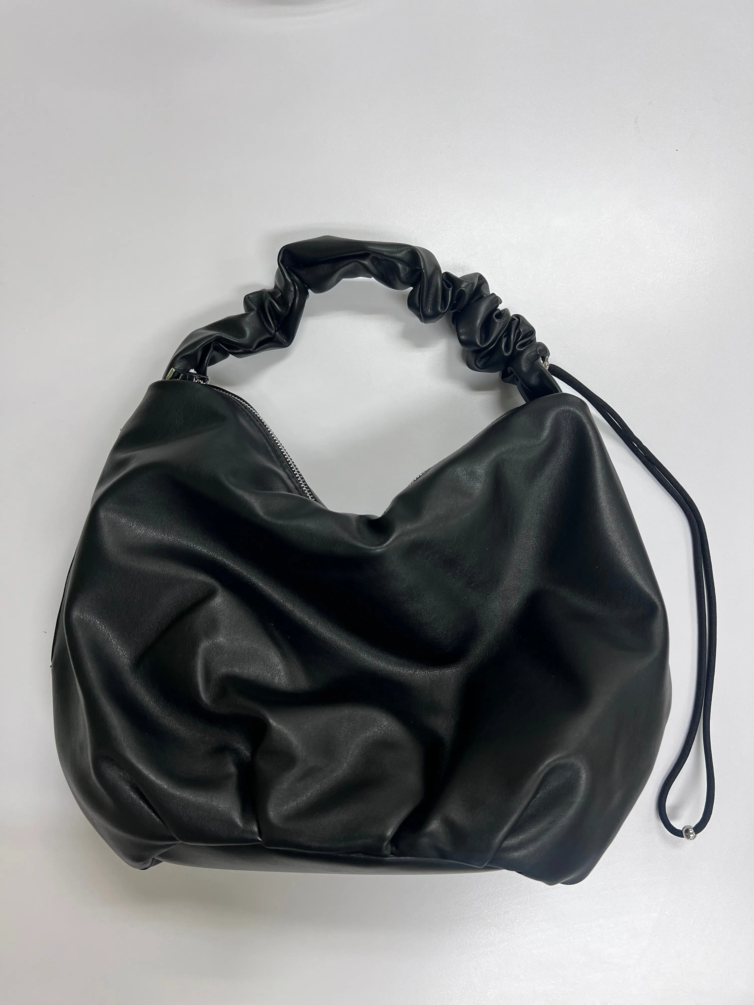 Sleek Black Faux Leather Hobo Bag