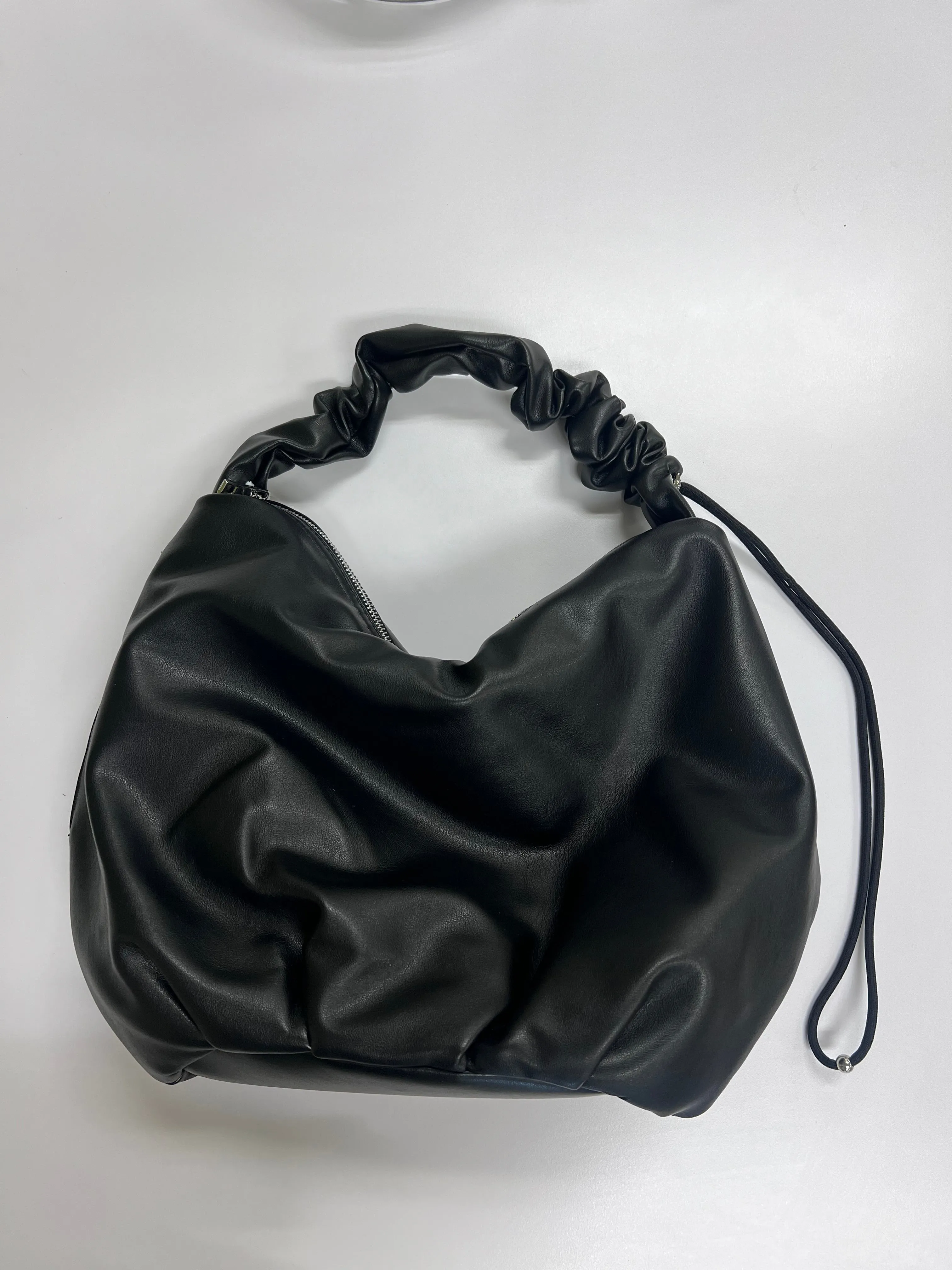 Sleek Black Faux Leather Hobo Bag