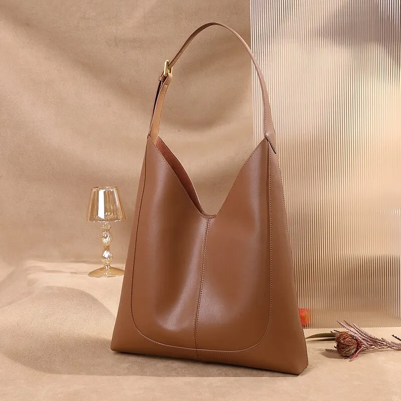 Split Leather Ladies Bucket Tote Large Capacity
