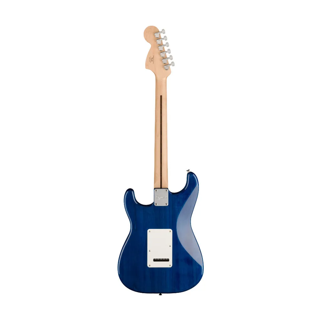 Squier FSR Affinity Series Stratocaster QMT Electric Guitar, Laurel FB, Sapphire Blue Transparent