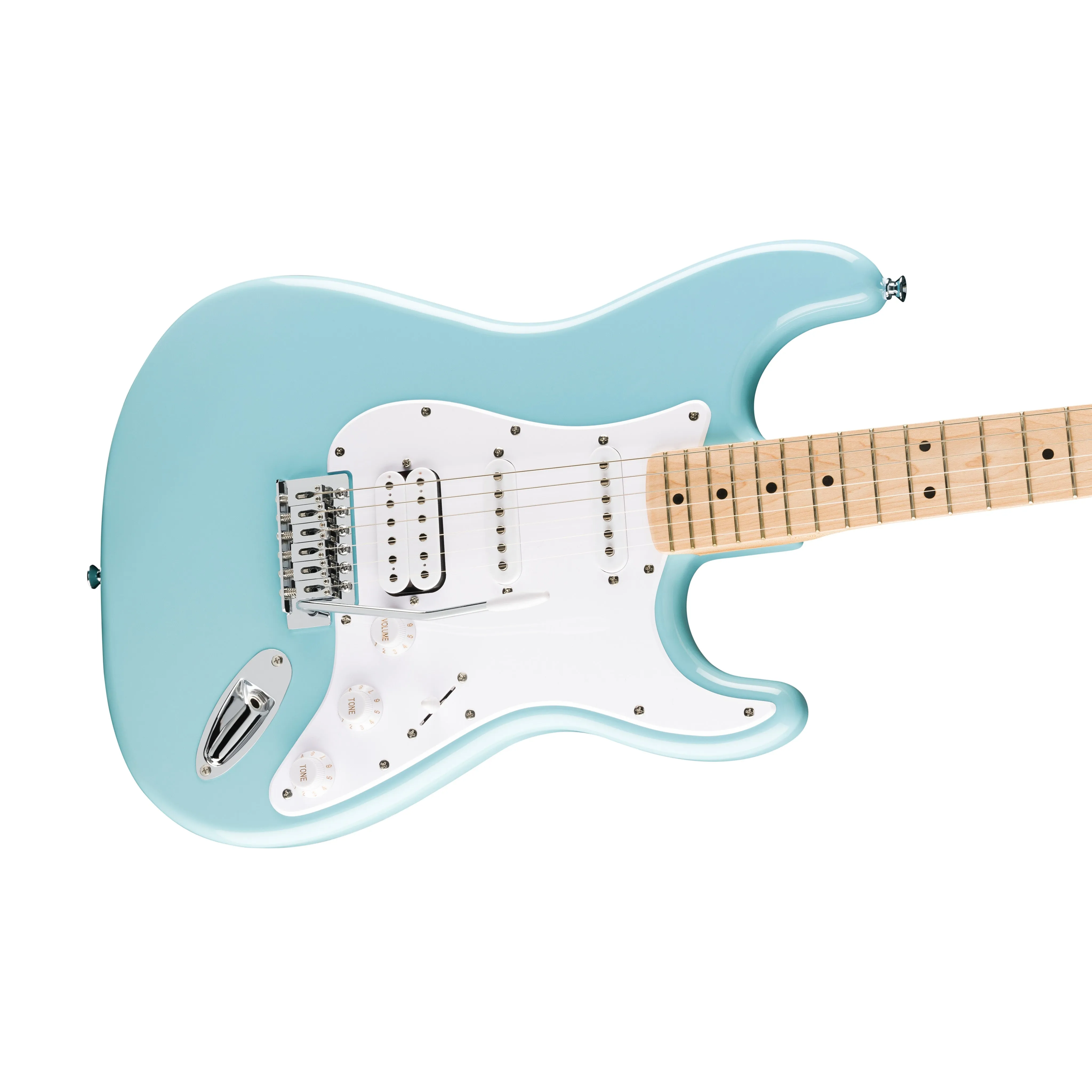 Squier FSR Sonic Stratocaster HSS Electric Guitar w/White Pickguard, Maple FB, Tropical Turquoise