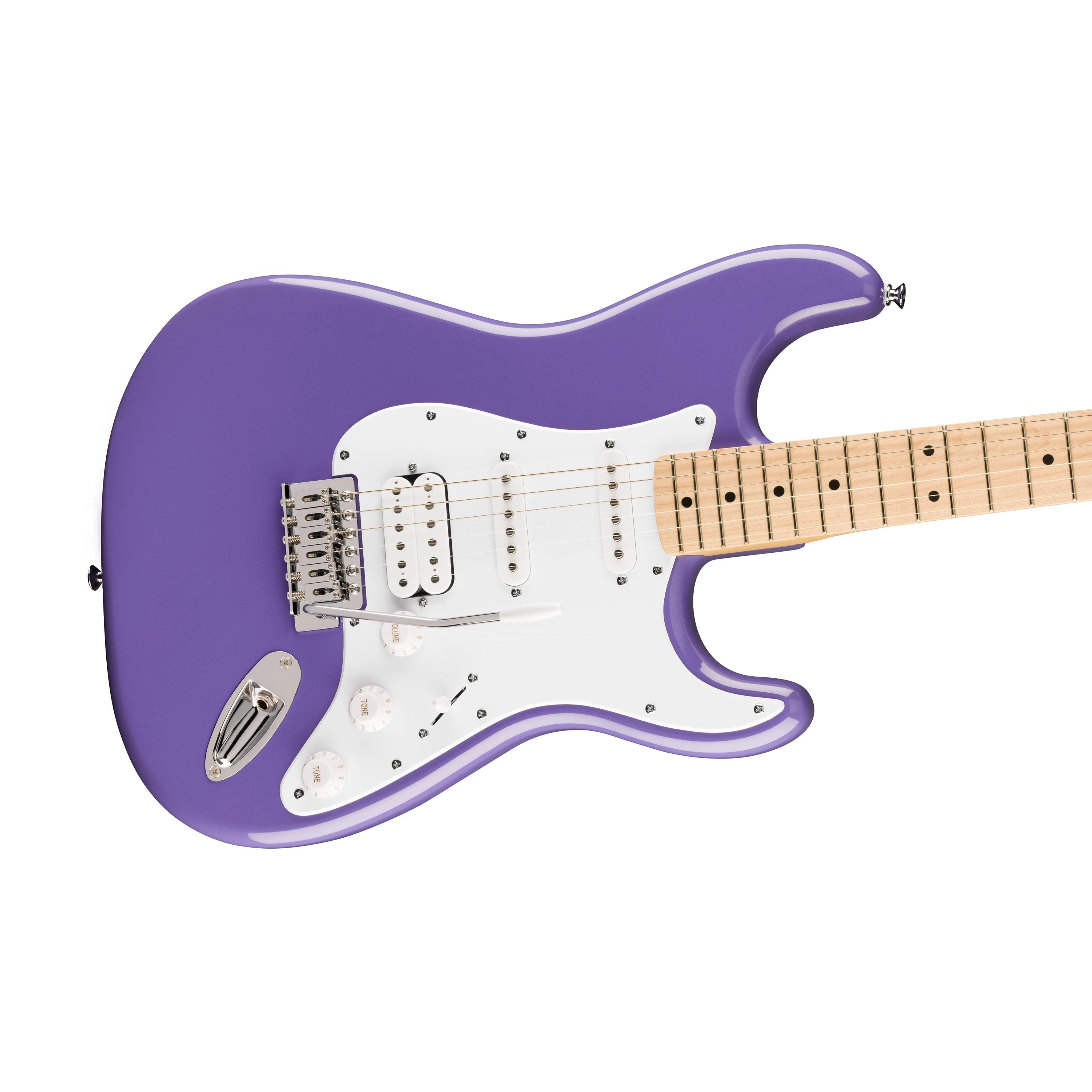 Squier FSR Sonic Stratocaster HSS Electric Guitar w/White Pickguard, Maple FB, Ultraviolet