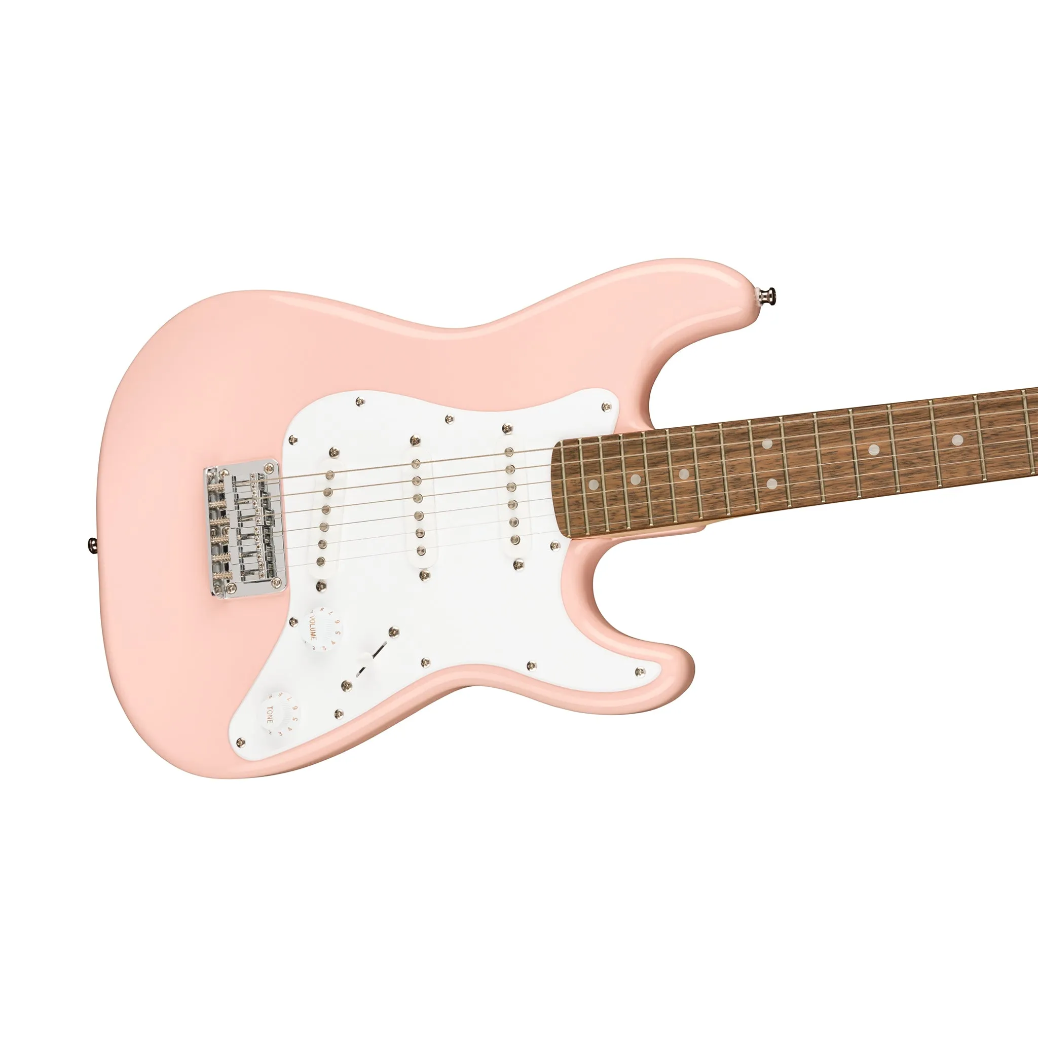 Squier Mini Stratocaster Electric Guitar, Laurel FB, Shell Pink
