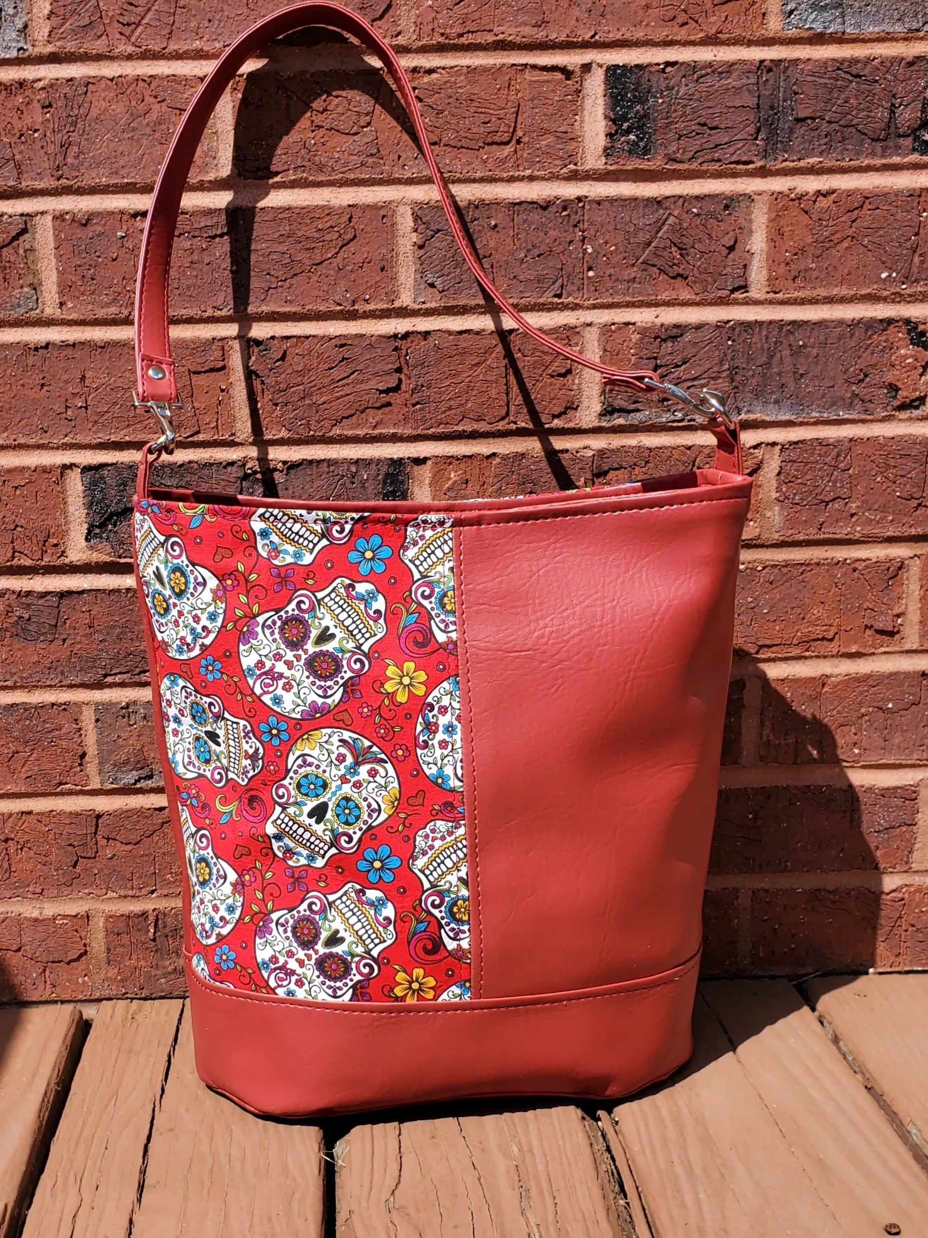 Sugar Skull and Red Vinyl Bag