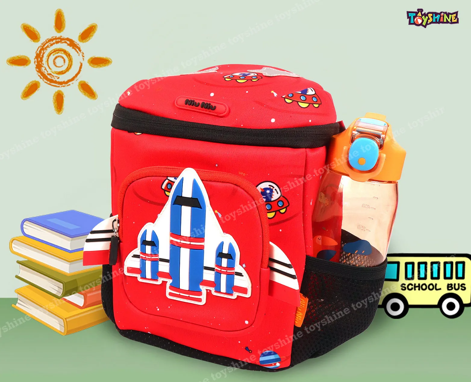Toyshine 10" Space Shuttle Backpack for Kids Girls Boys Cute Toddler Backpack Preschool Nursery Travel Bag - Red